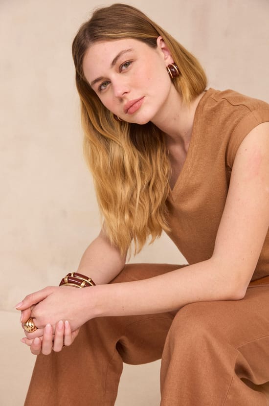 Sleeveless linen blend T-shirt LYNA;${refinementColor}