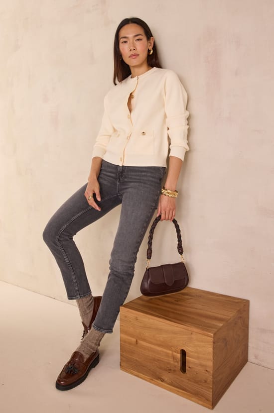 Cardigan with visible seams PETERSON;${refinementColor}