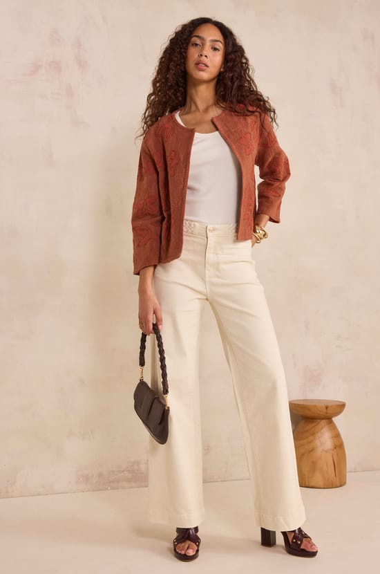 LANA short sleeve cotton blend T-shirt;${refinementColor}