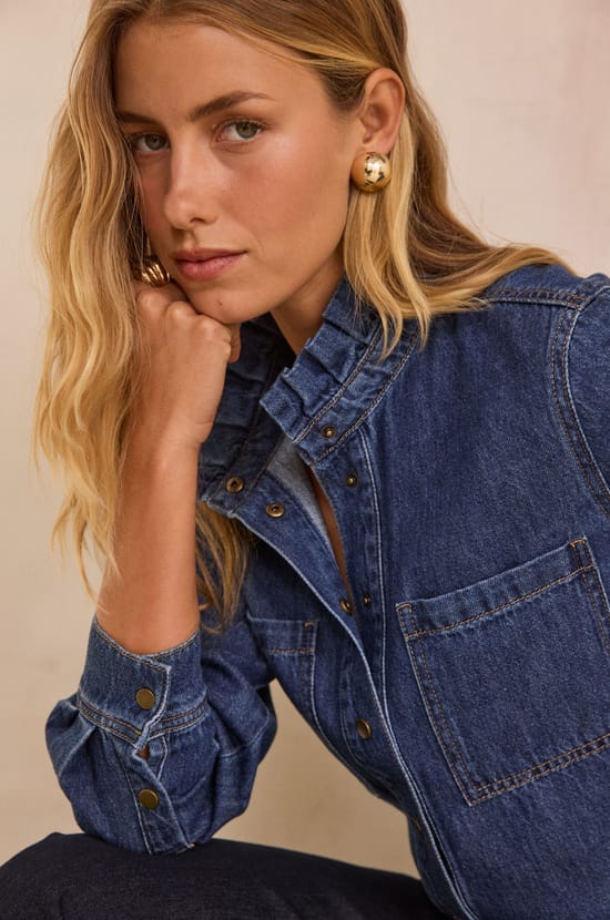 Blouse in denim van 100% katoen DENISE;${refinementColor}