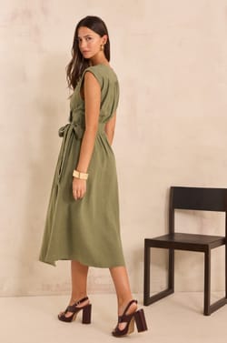 Straight wrap dress in linen BALEARE;${refinementColor}