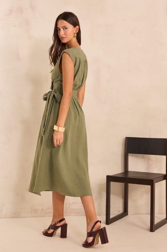 Straight wrap dress in linen BALEARE;${refinementColor}