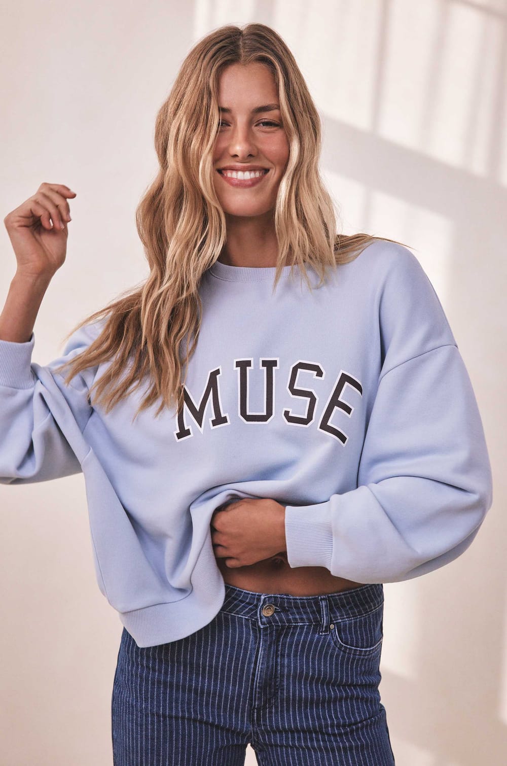 MUSE long sleeve blended cotton sweatshirt;${refinementColor}