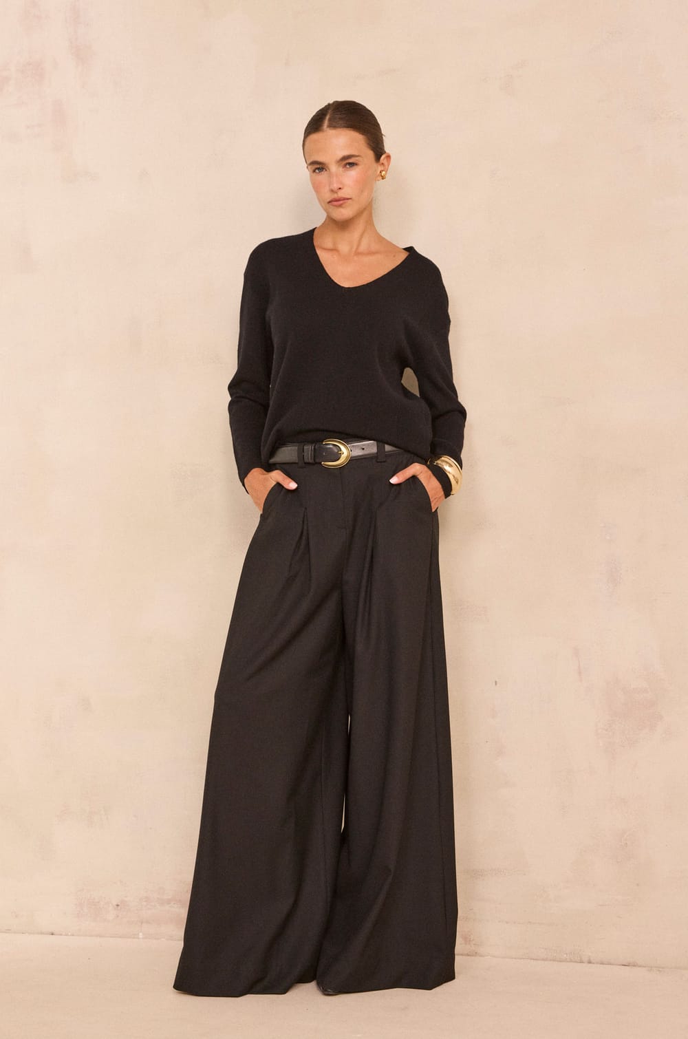 High-waisted wide trousers LUCE;${refinementColor}