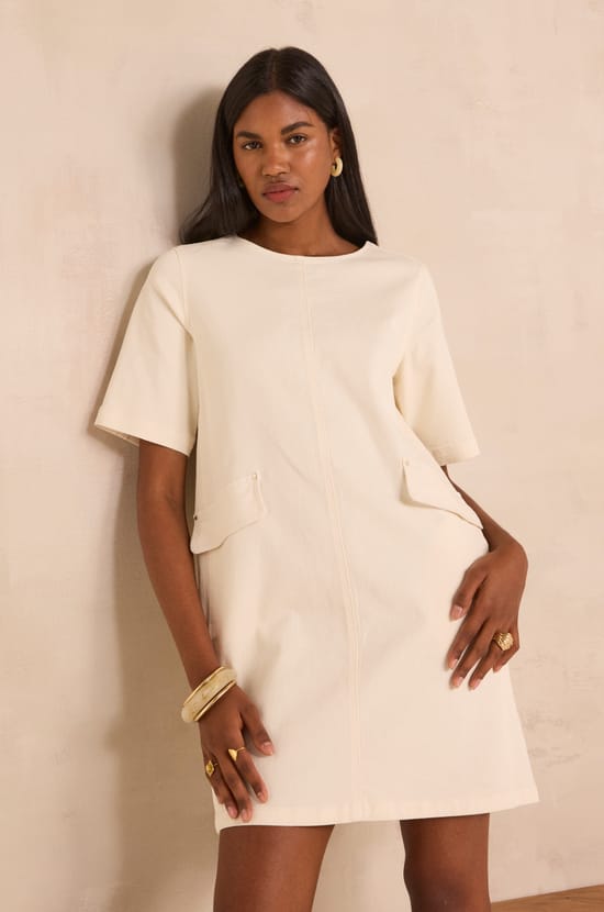 Robe droite &agrave; manches courtes en coton m&eacute;lang&eacute; BALSA;${refinementColor}