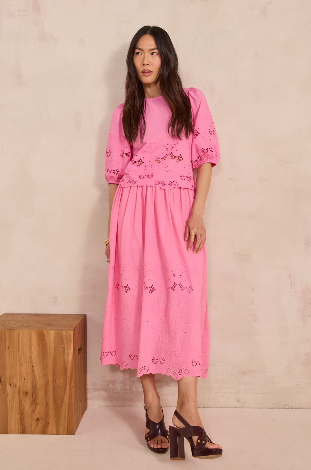Embroidered cotton skirt BRUNE;${refinementColor}