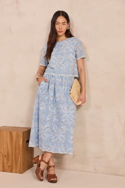 Embroidered cotton skirt ORIZON;${refinementColor}