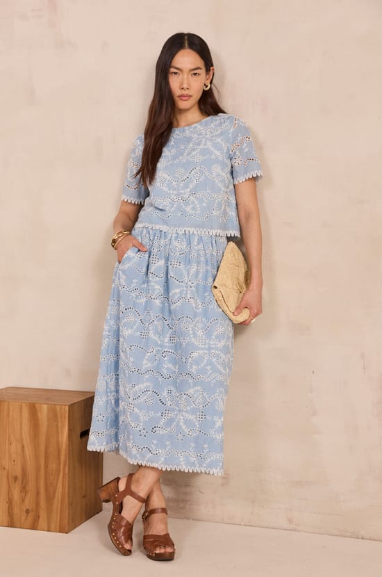 Embroidered cotton skirt ORIZON;${refinementColor}