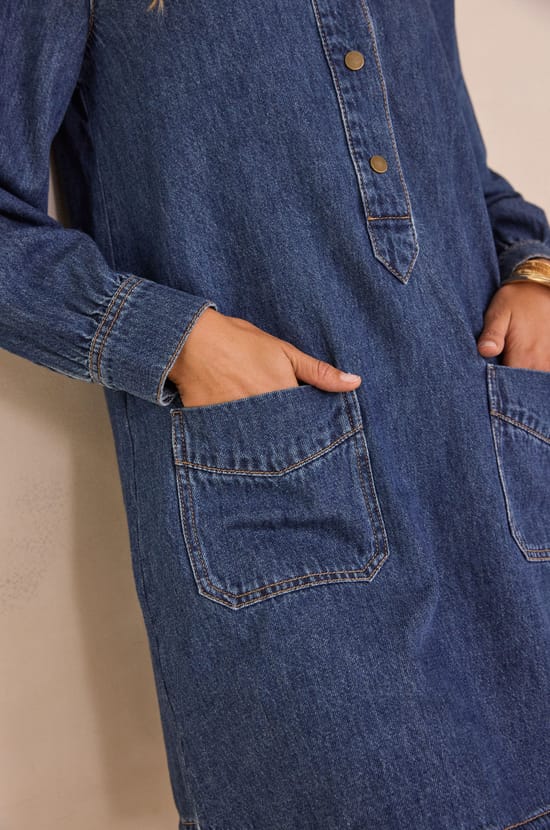 Denim shirt dress with high collar BLAKE;${refinementColor}