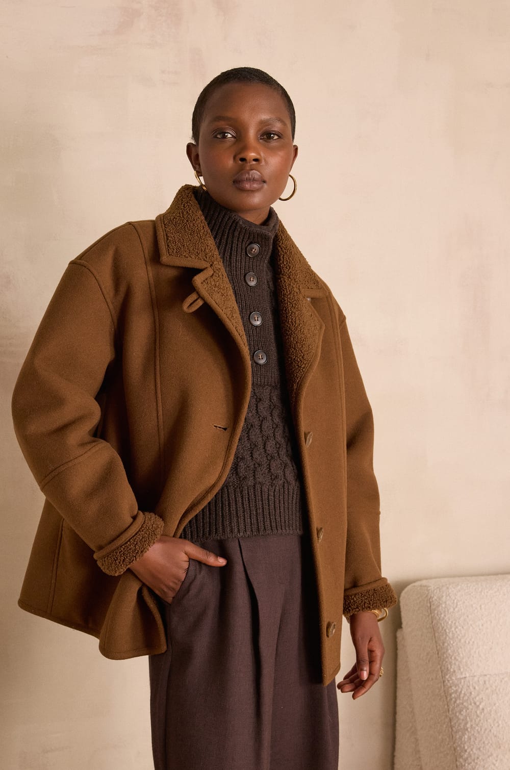 DEBBIE coat with shearling effect;${refinementColor}