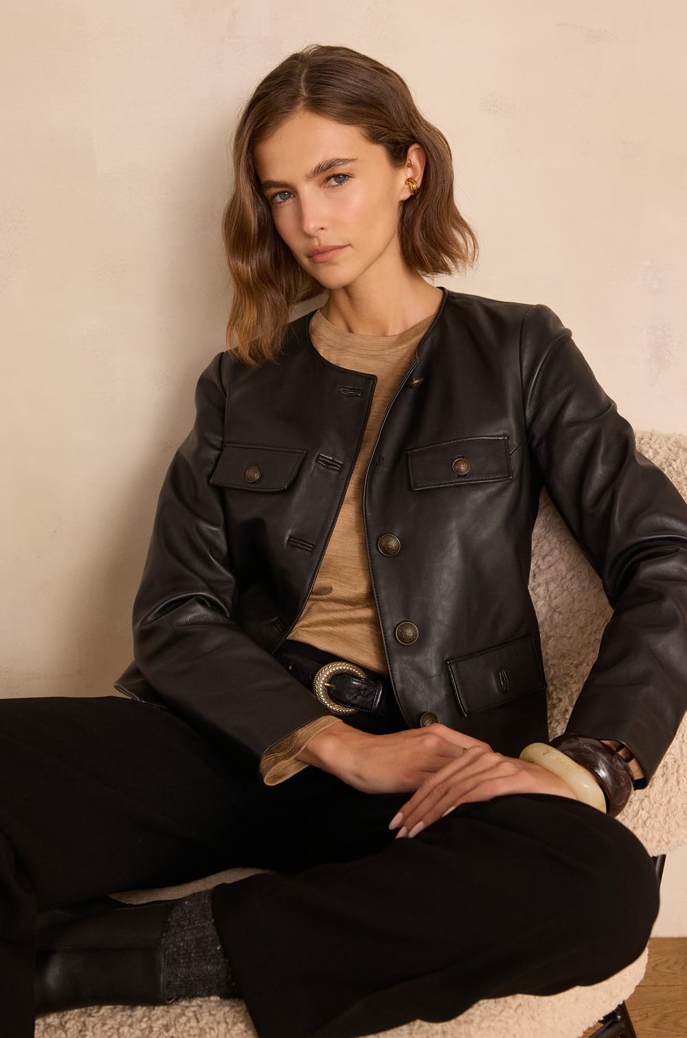 Blouson CHARLOTTE en cuir;${refinementColor}