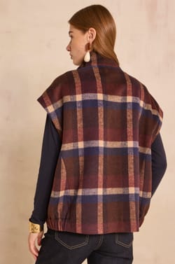CINDY sleeveless checked coat;${refinementColor}