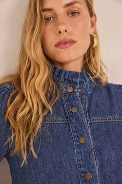 Denim shirt dress with high collar BLAKE;${refinementColor}