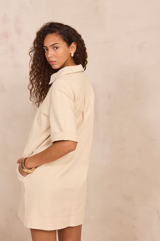 Short straight dress in mixed cotton WHITE;${refinementColor}