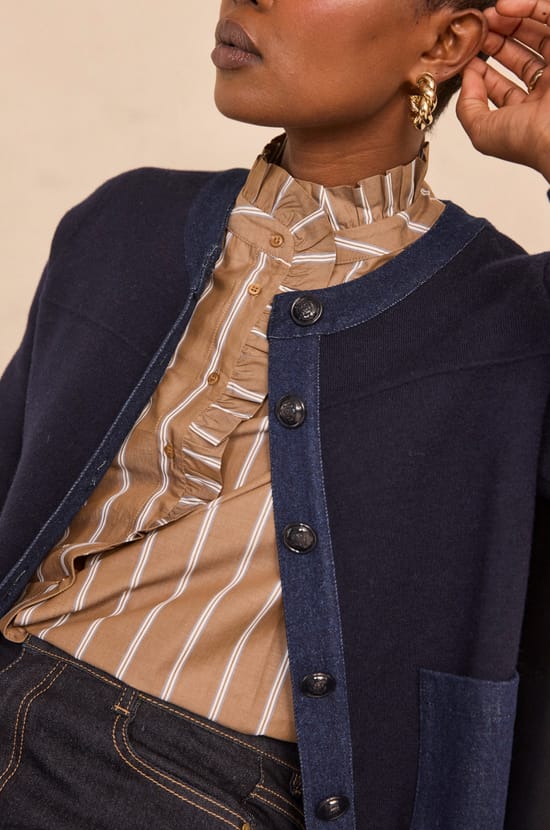 Veste boutonn&eacute;e marine en laine m&eacute;lang&eacute;e ALEXIANE;${refinementColor}