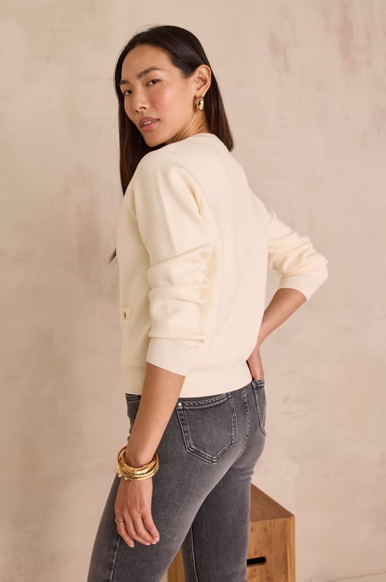 Cardigan with visible seams PETERSON;${refinementColor}