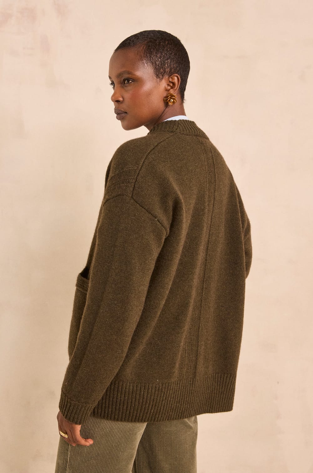 Long-sleeved khaki sweater made of blended wool and yak AYRTON;${refinementColor}