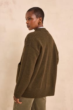 Long-sleeved khaki sweater made of blended wool and yak AYRTON;${refinementColor}