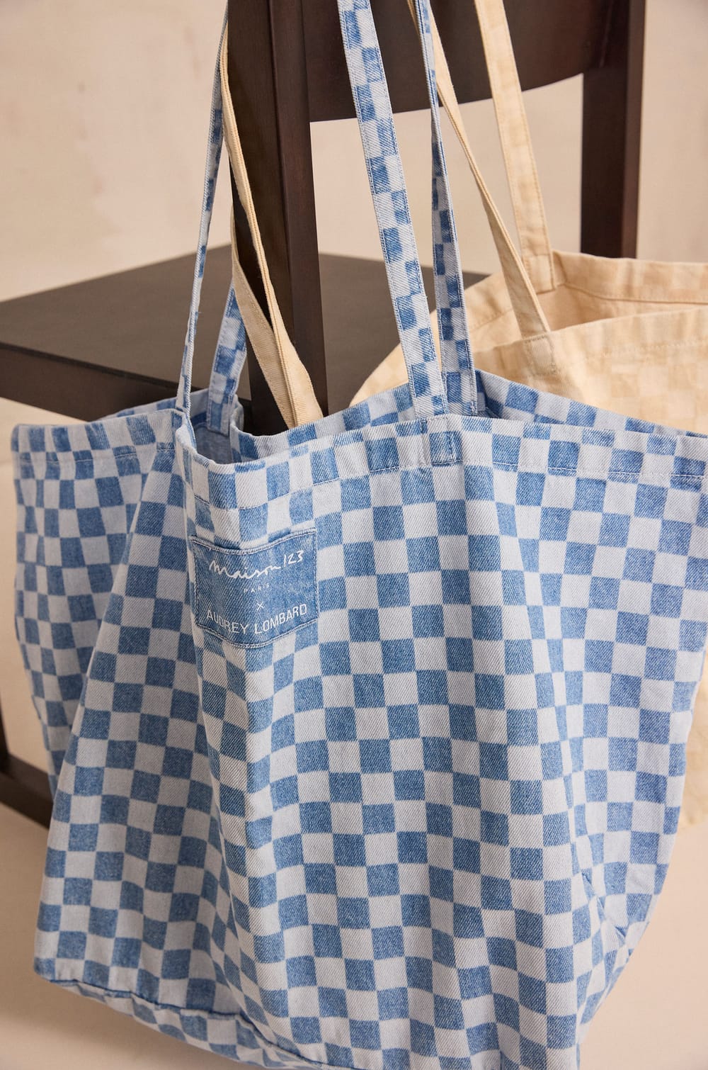 Sac en jean &agrave; carreaux Audrey Lombard x Maison 123 BIGGIE;${refinementColor}