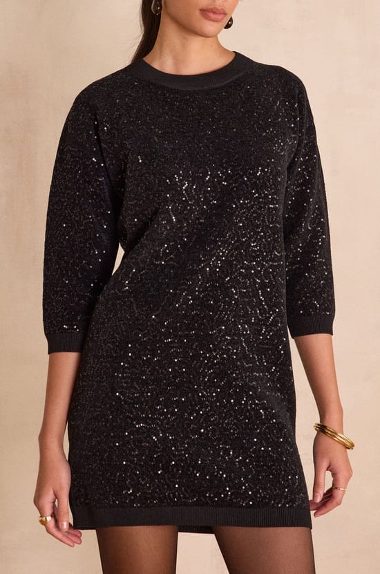 Robe courte en maille &agrave; sequins REVEILLON;${refinementColor}