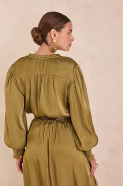 Satin blouse with puff sleeves DEESSE;${refinementColor}