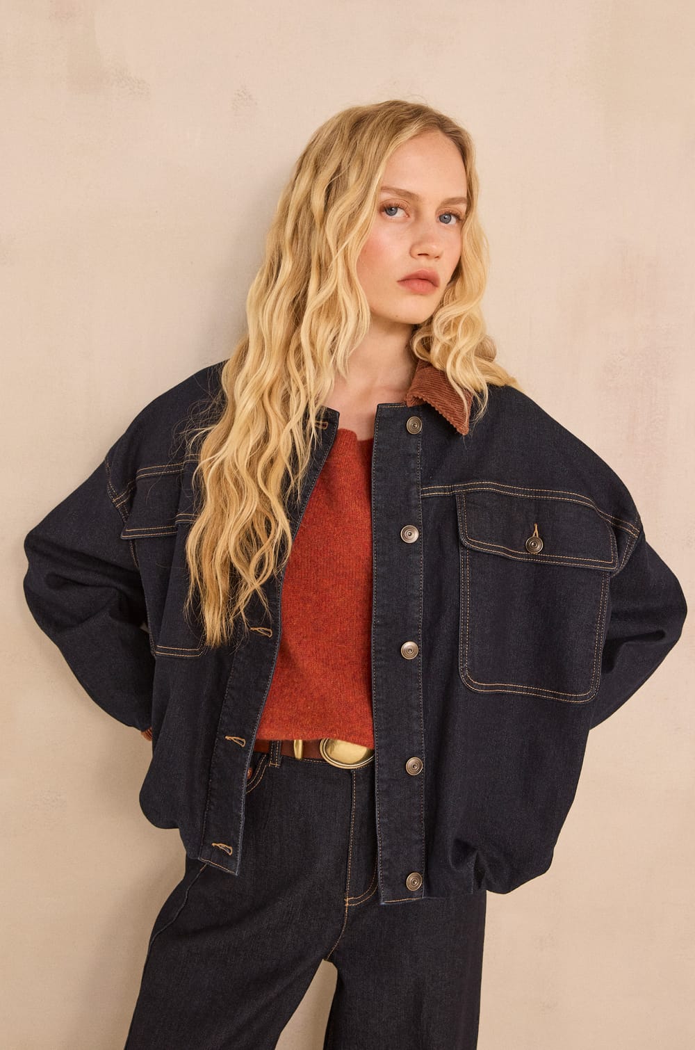 Denim and corduroy jacket in blended cotton BOB;${refinementColor}
