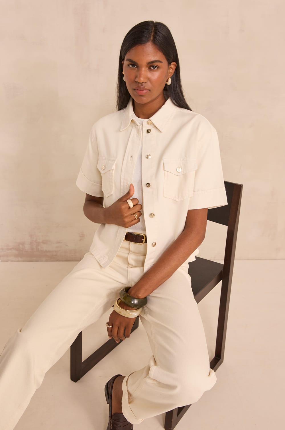 Chemise en jean &agrave; manches courtes DIEGO;${refinementColor}