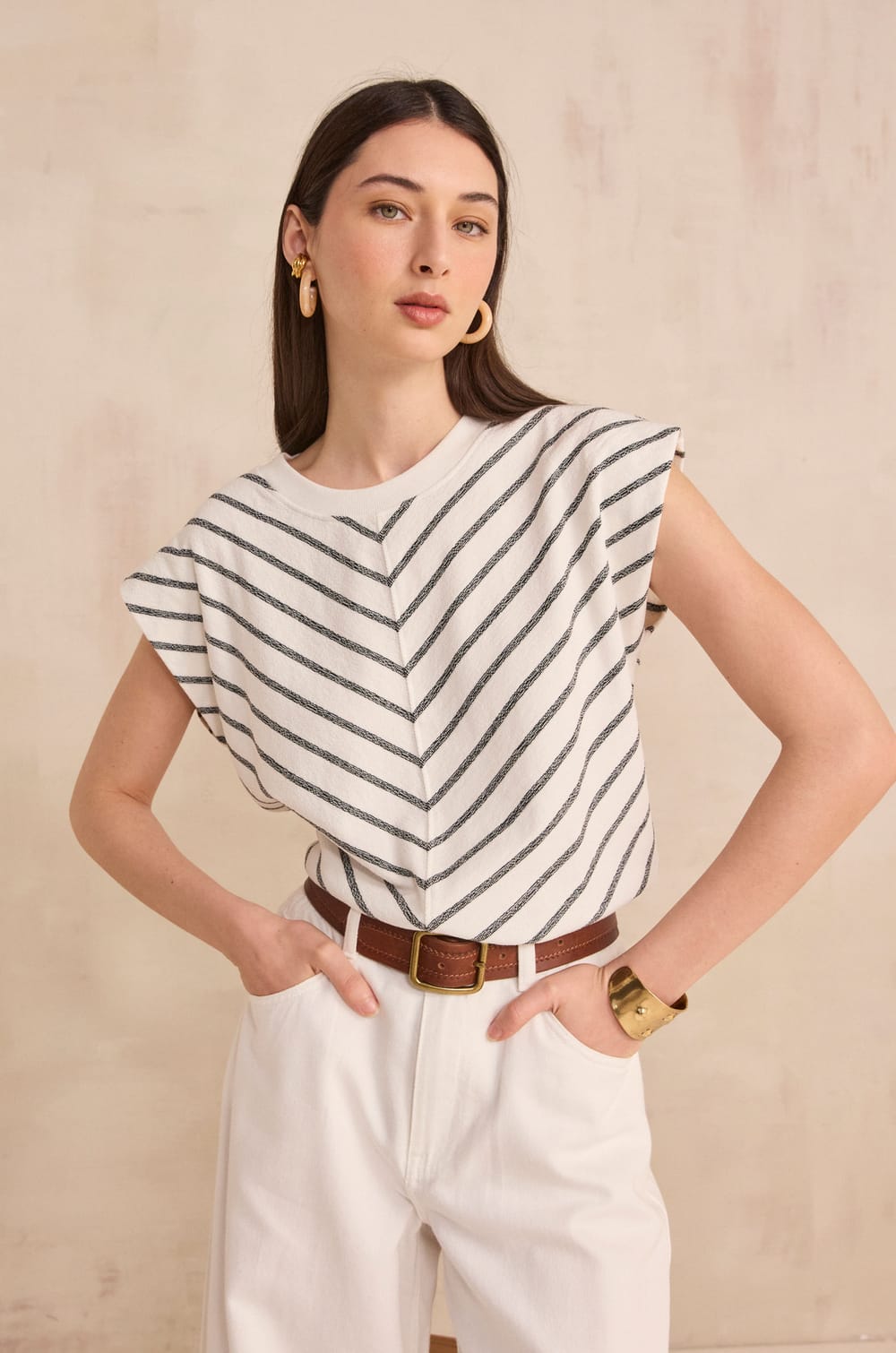 T-shirt ray&eacute; &agrave; manches courtes en coton LIVIA;${refinementColor}