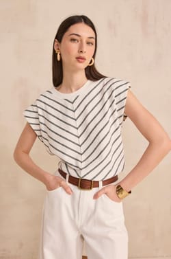 T-shirt ray&eacute; &agrave; manches courtes en coton LIVIA;${refinementColor}