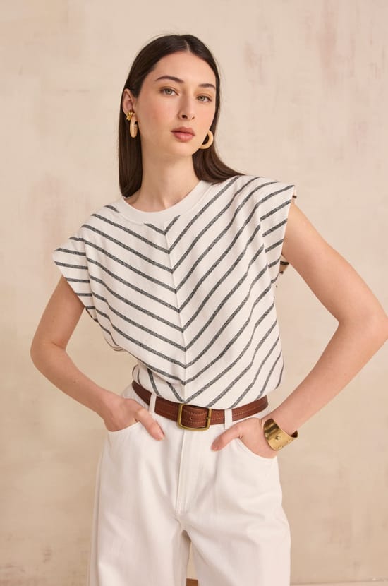 T-shirt ray&eacute; &agrave; manches courtes en coton LIVIA;${refinementColor}