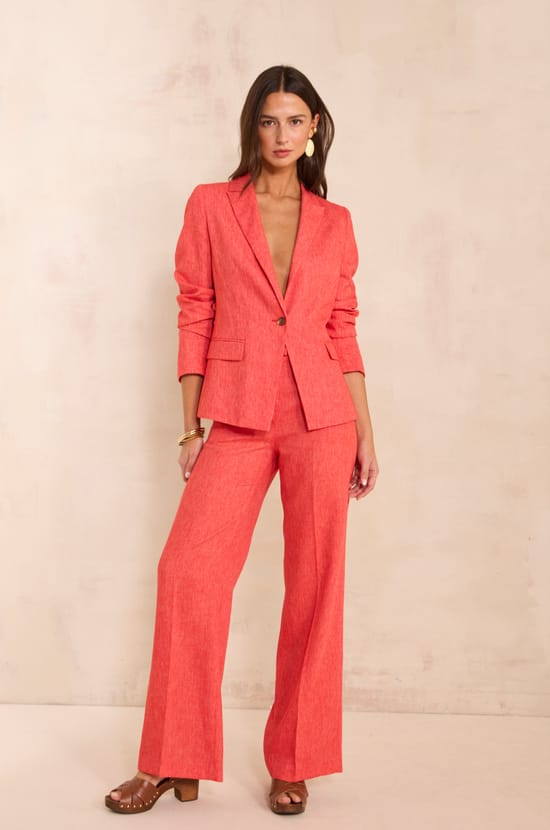 High-waisted tailored trousers in mixed linen LAYLA;${refinementColor}
