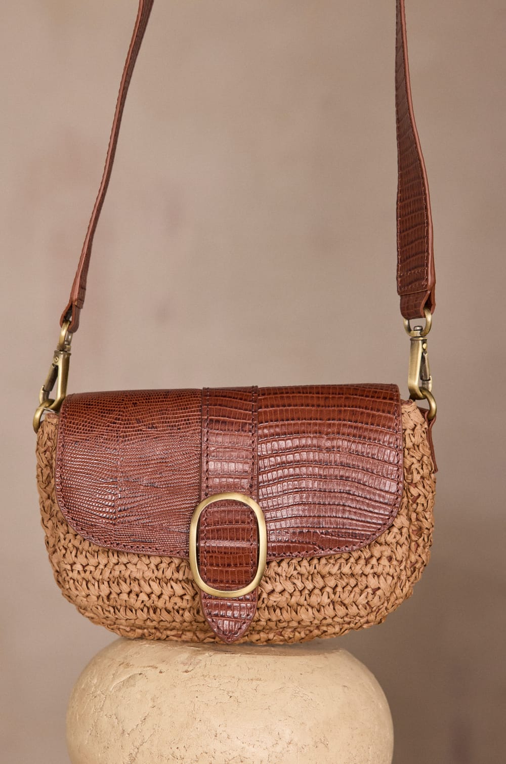 MAX MINI leather and raffia bag;${refinementColor}