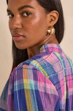 Short-sleeved checkered cotton blouse MAGDA;${refinementColor}