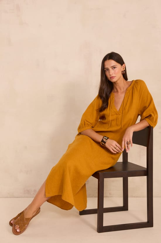 Straight linen dress BLINNY BIS;${refinementColor}