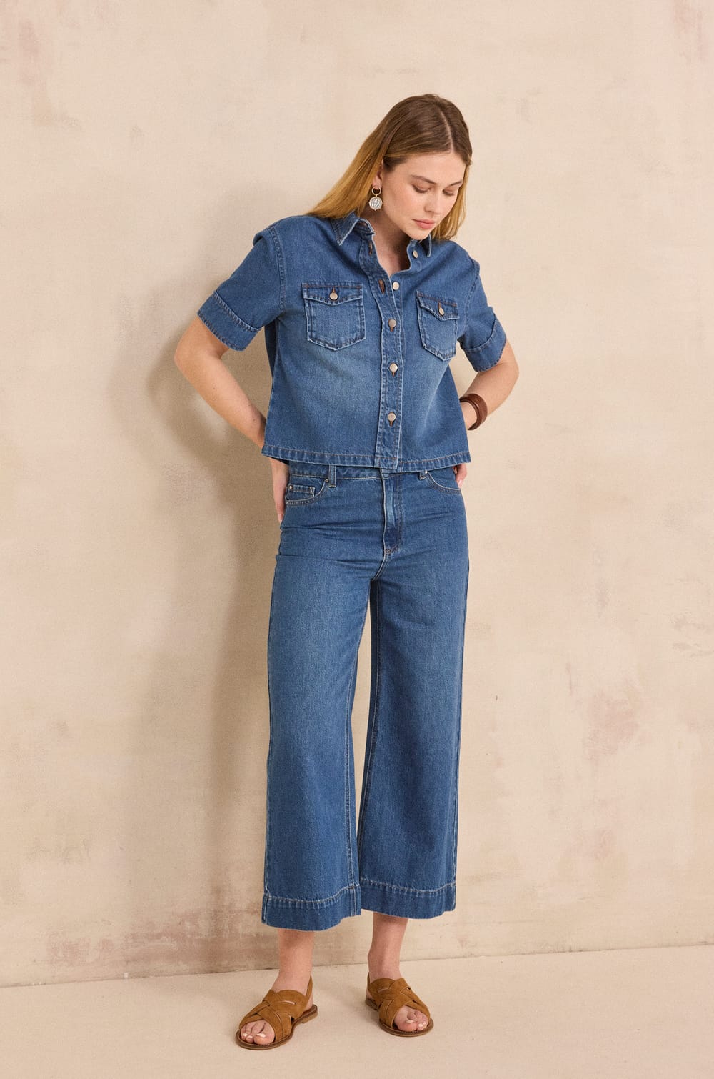 Pantalon large et cropped en coton ROMY;${refinementColor}