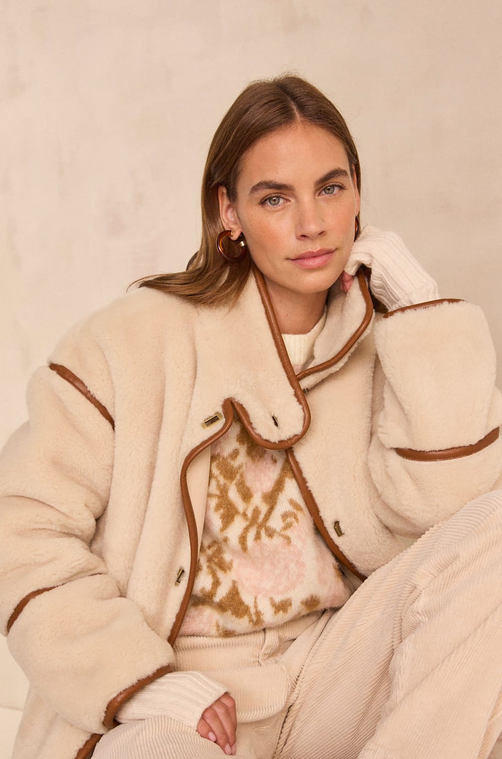 Camelia shearling-look jacket;${refinementColor}