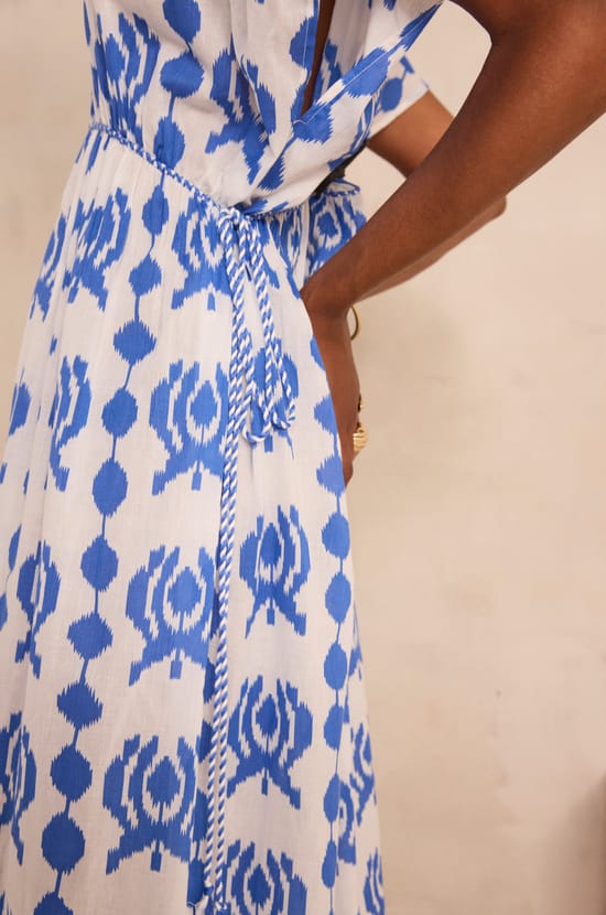 Printed straight dress in cotton PROMISE;${refinementColor}
