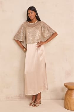 Shiny sequin straight dress;${refinementColor}
