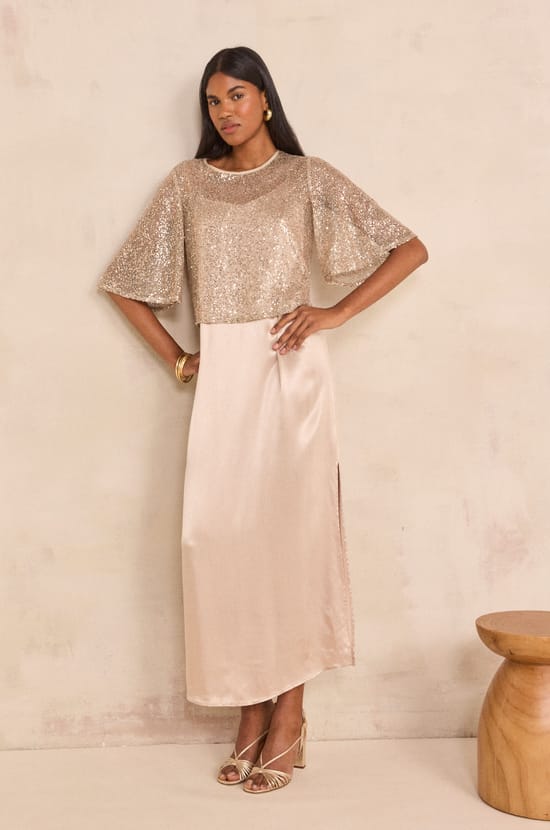 Shiny sequin straight dress;${refinementColor}