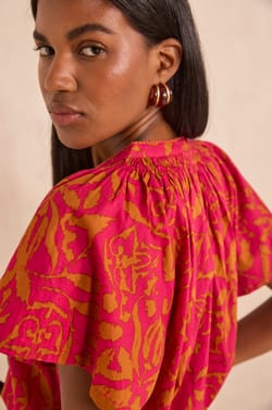 MIA short-sleeve cotton printed blouse;${refinementColor}
