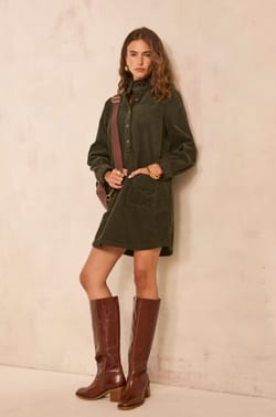 Straight fir green cotton dress BLAKE;${refinementColor}