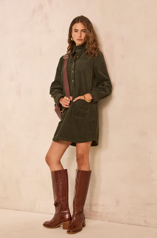 Straight fir green cotton dress BLAKE;${refinementColor}