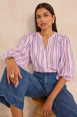 Long-sleeve striped cotton blouse DARINA;${refinementColor}