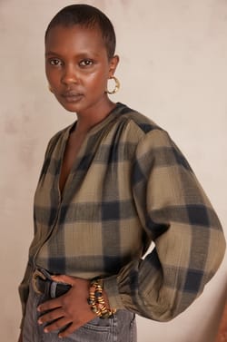 SAMANTHA 100% cotton checked blouse;${refinementColor}
