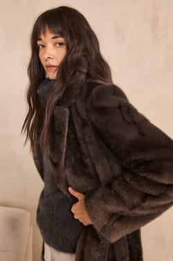 Charcoal coat with fur effect CLARISSE;${refinementColor}
