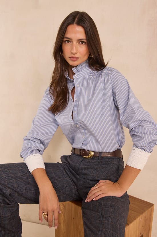 Soft striped cotton blouse;${refinementColor}