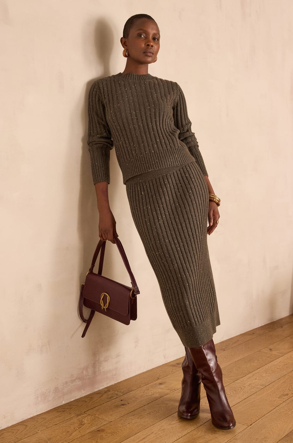 EMMA ribbed long skirt;${refinementColor}