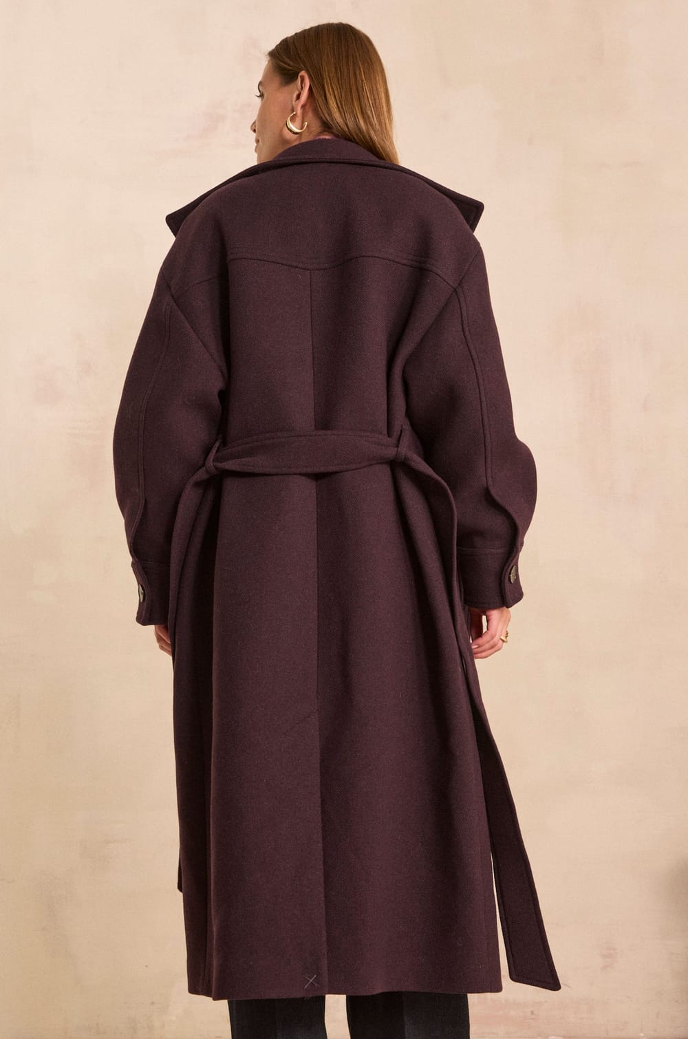 Eggplant mixed wool coat CASSIDY;${refinementColor}