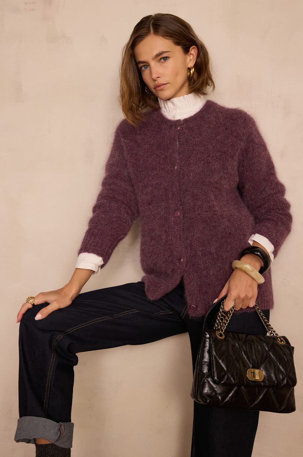 LOU mohair and alpaca cardigan;${refinementColor}