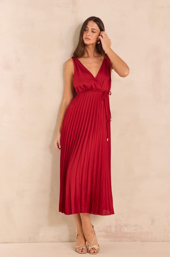 Sleeveless pleated dress FEATHER;${refinementColor}